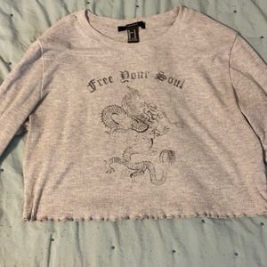 forever 21 grey long sleeve cropped top